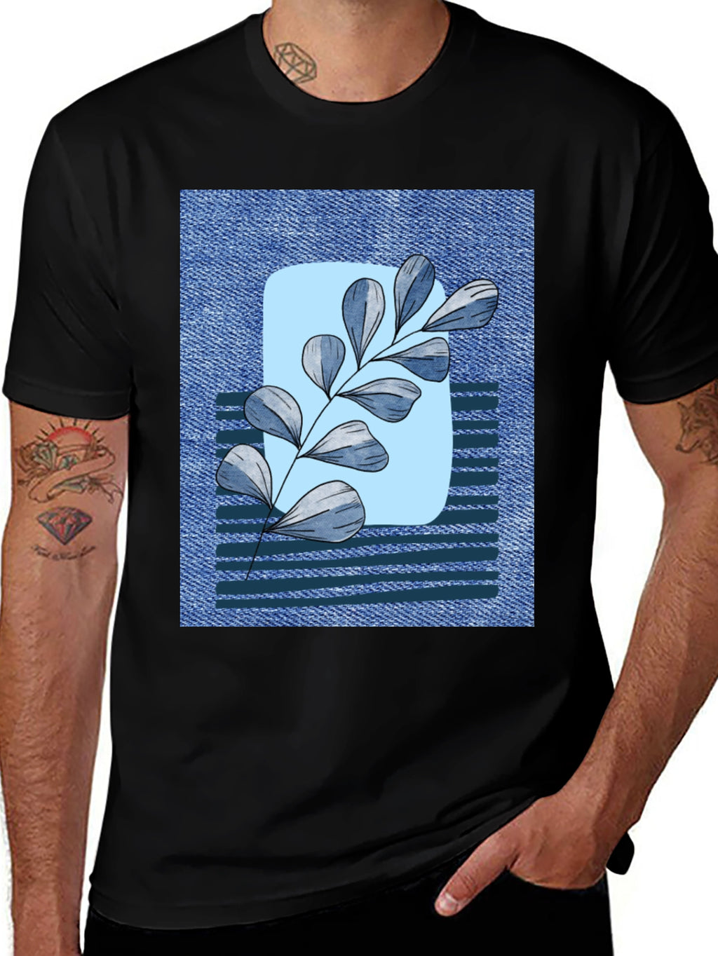 Botanical Denim T-Shirt - Nature Inspired Casual Wear
