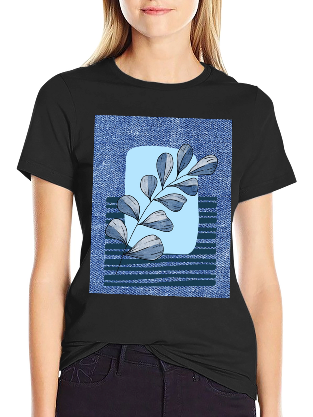 Botanical Denim T-Shirt - Nature Inspired Casual Wear