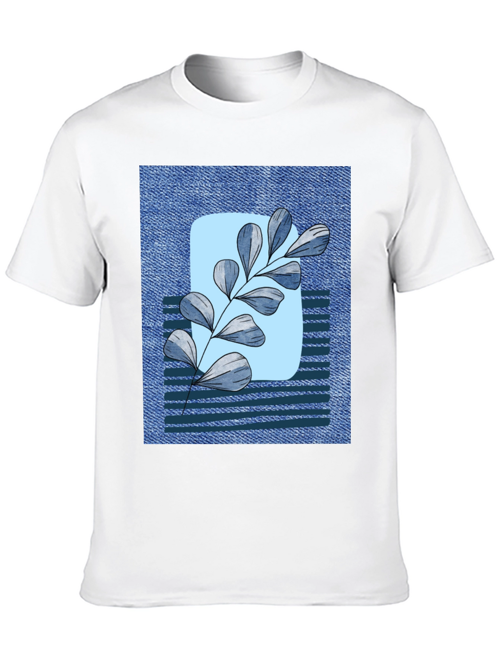 Botanical Denim T-Shirt - Nature Inspired Casual Wear