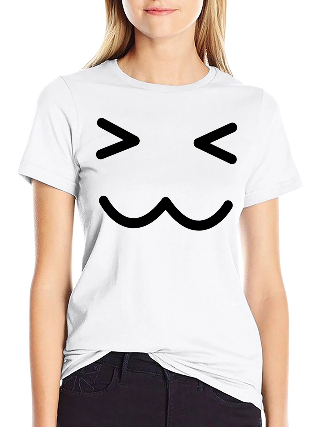 Cute Face Graphic T-Shirt - Black