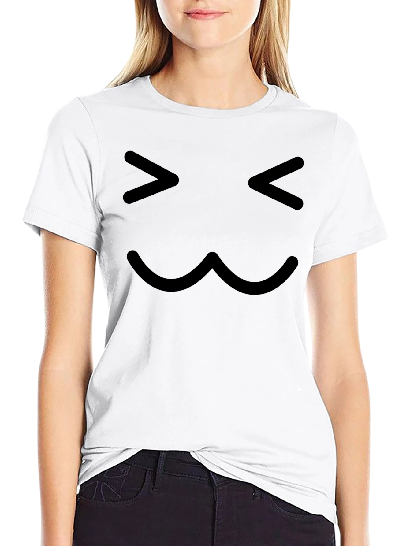 Cute Face Graphic T-Shirt - Black
