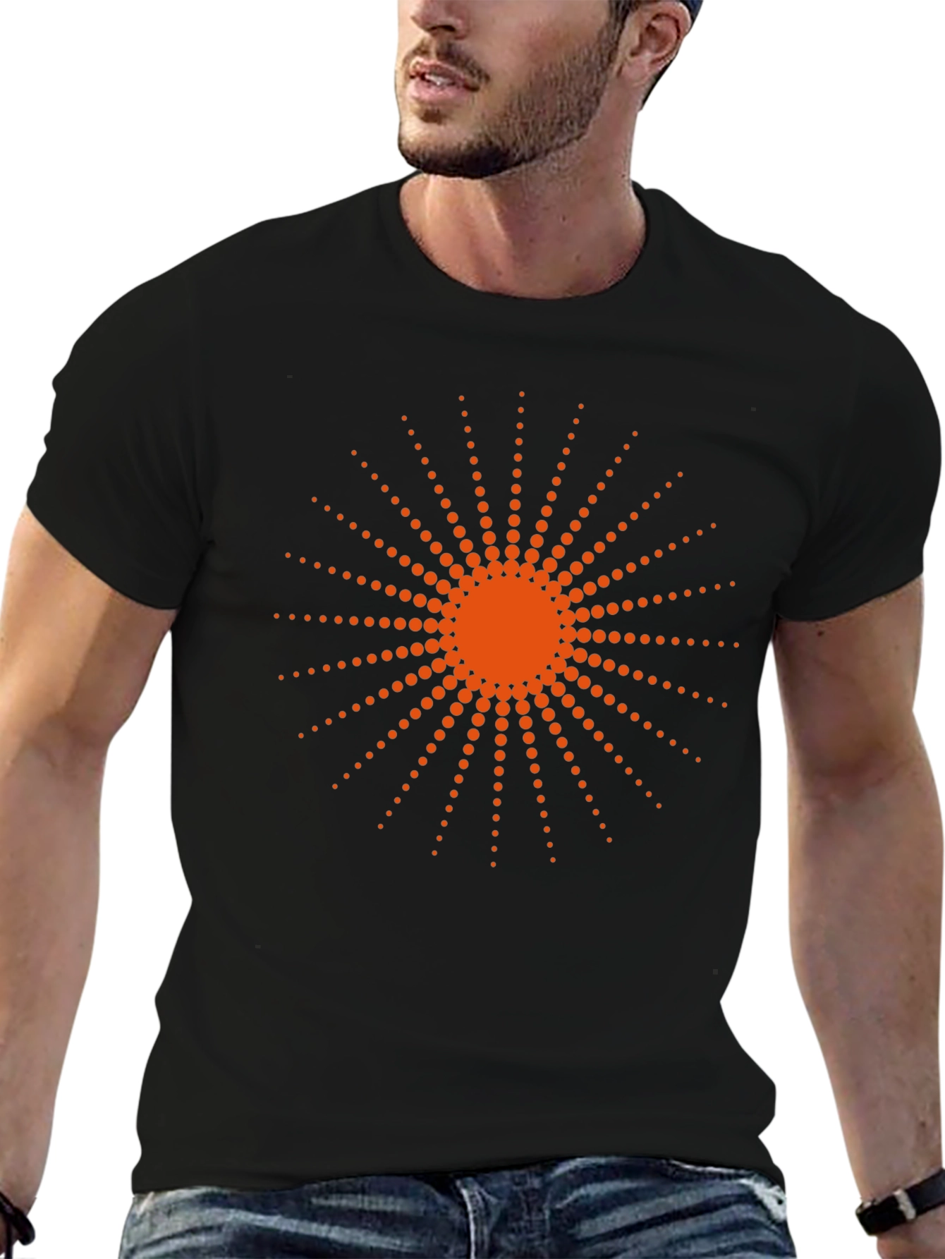 Radiant Sunburst Graphic Tee - Stylish Black Cotton T-Shirt