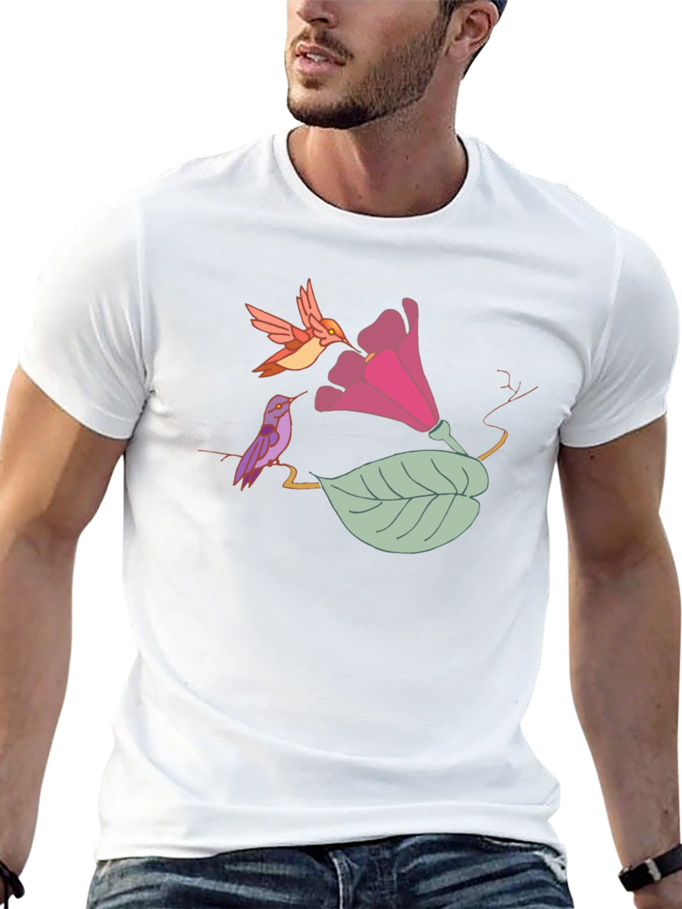 Hummingbird Floral Black T-Shirt