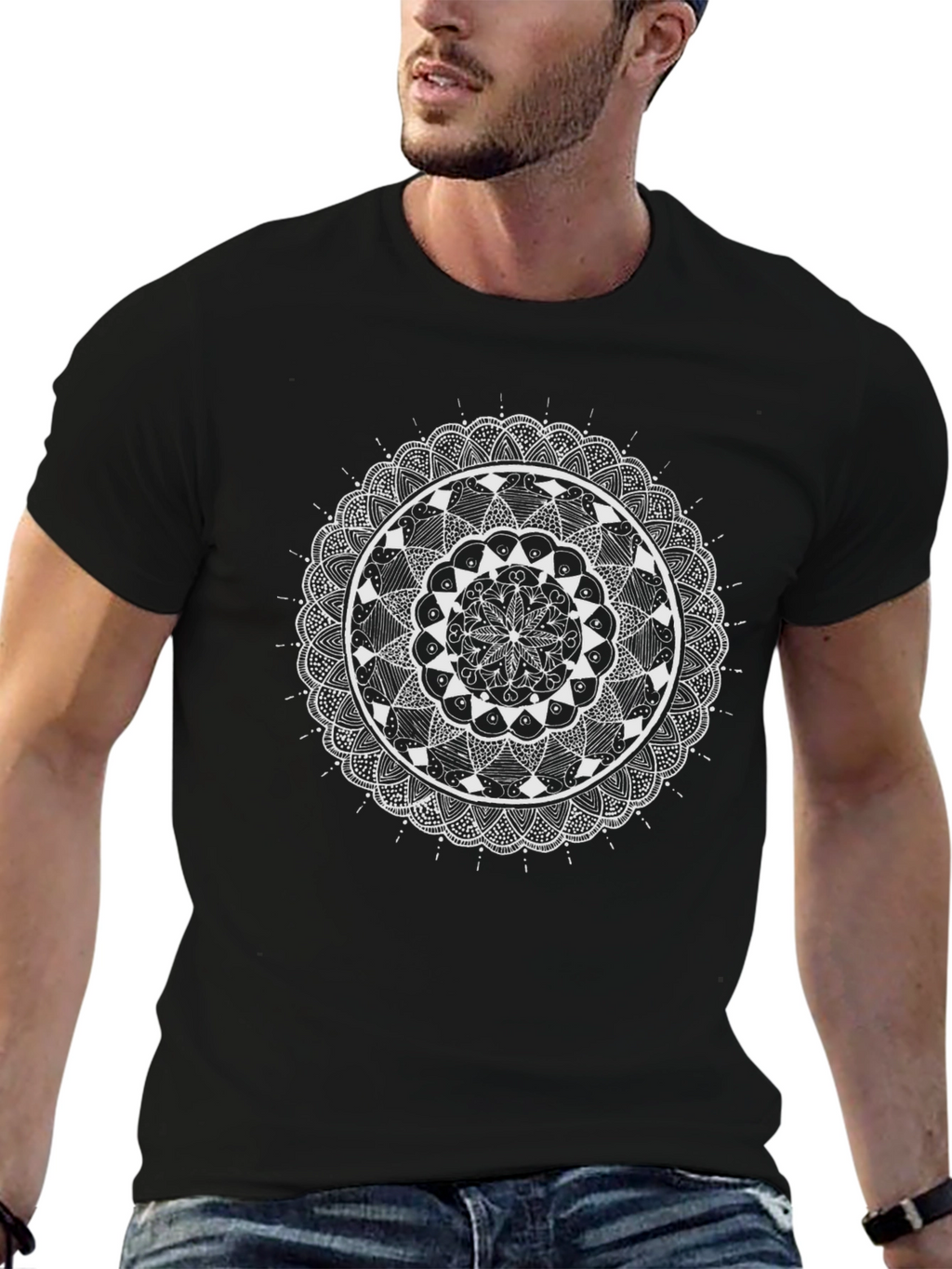 Mandala Print Black T-Shirt