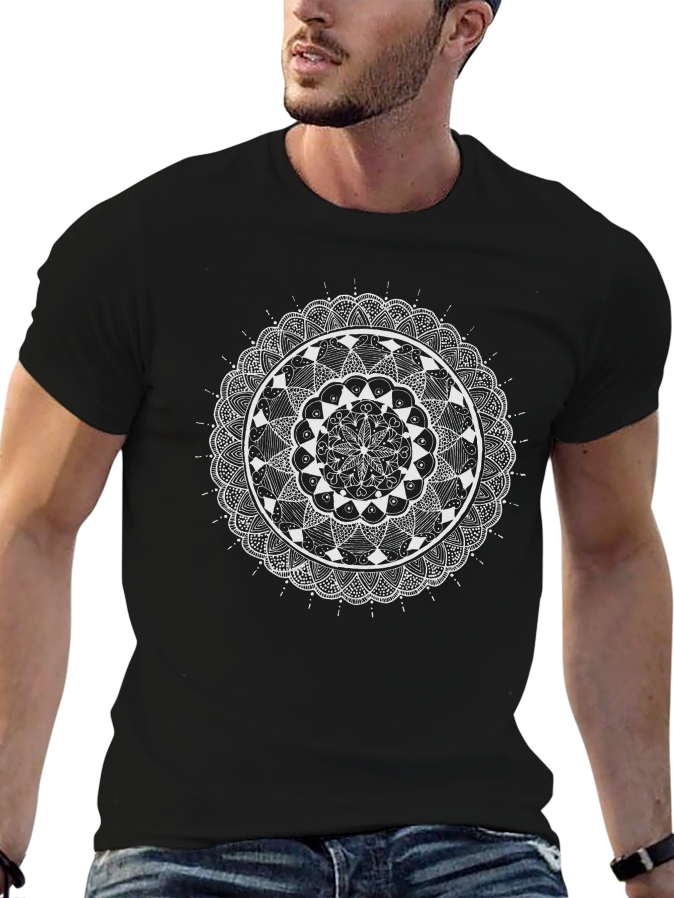 Mandala Print Black T-Shirt