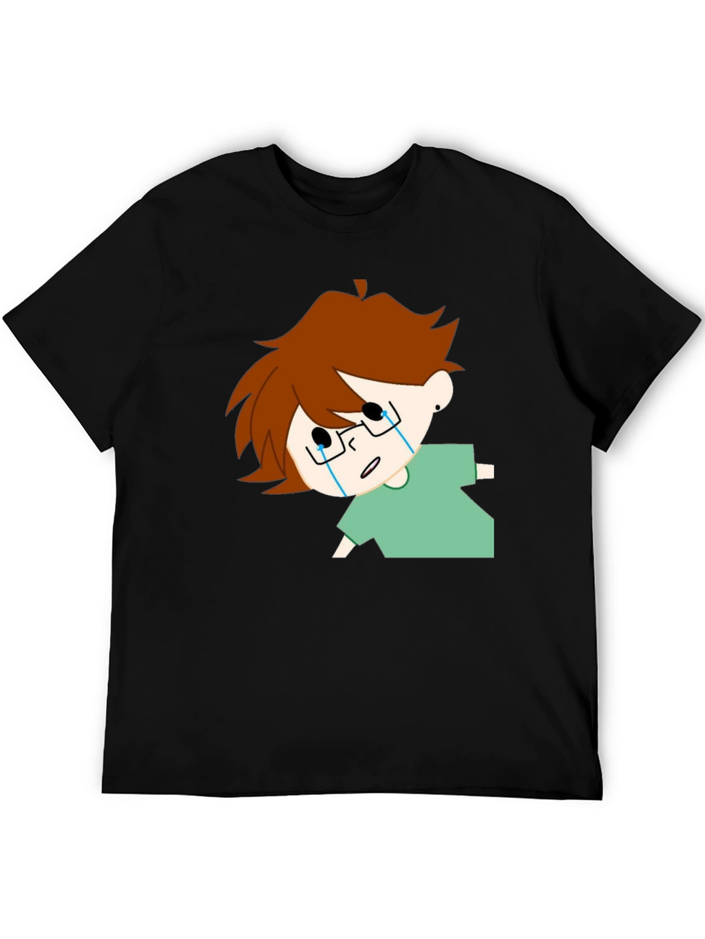 Crying Cartoon Character Black T-Shirt