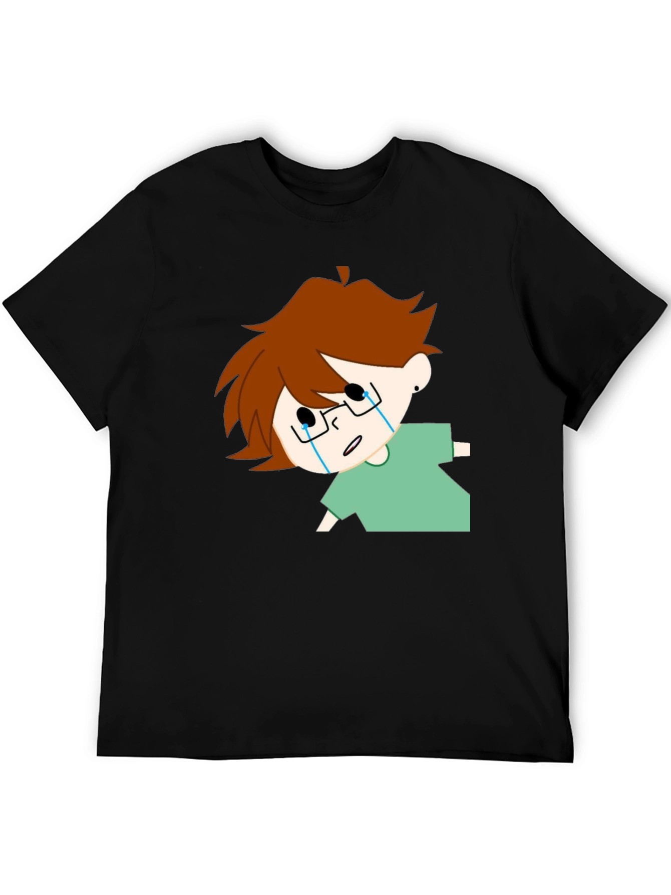 Crying Cartoon Character Black T-Shirt