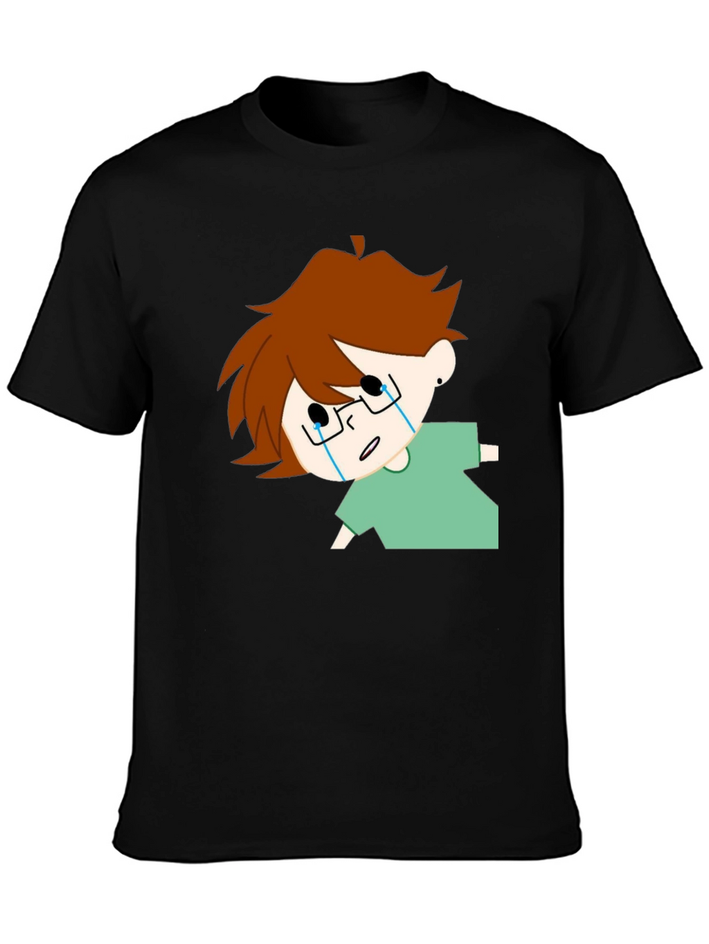 Crying Cartoon Character Black T-Shirt