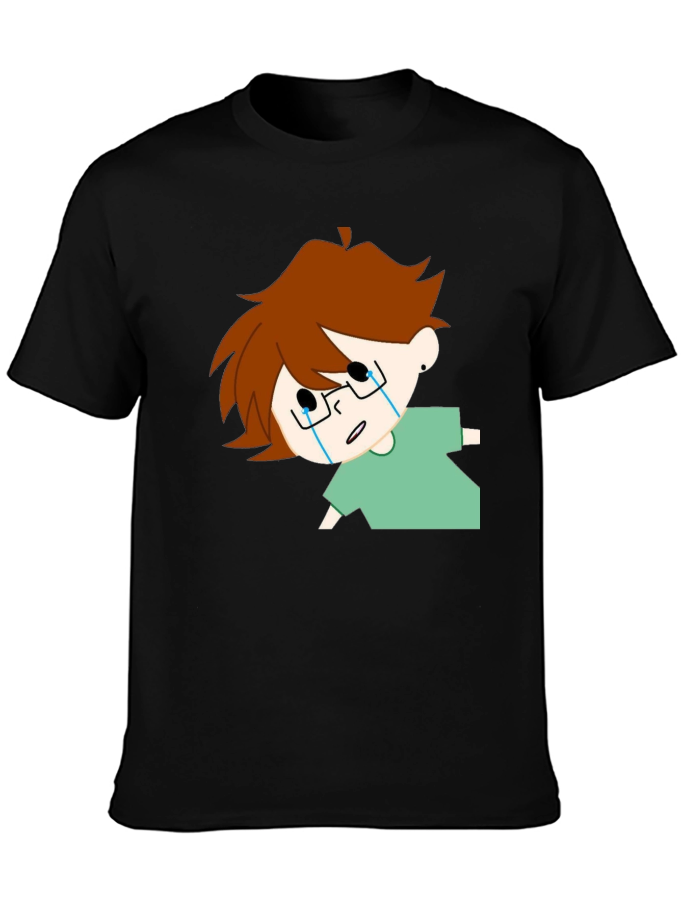 Crying Cartoon Character Black T-Shirt