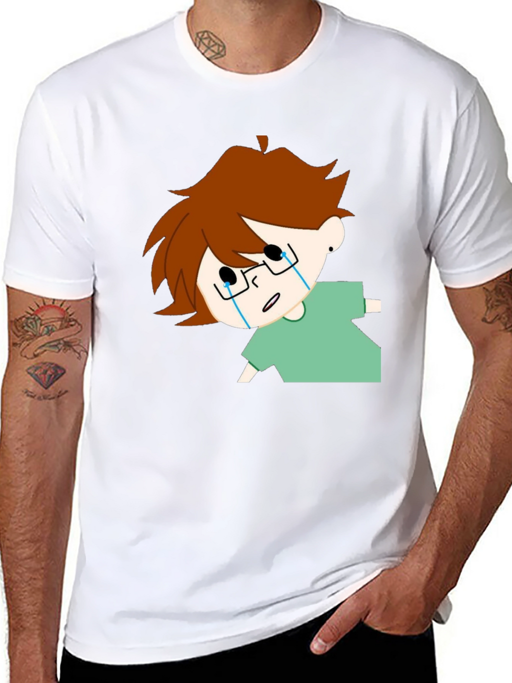 Crying Cartoon Character Black T-Shirt