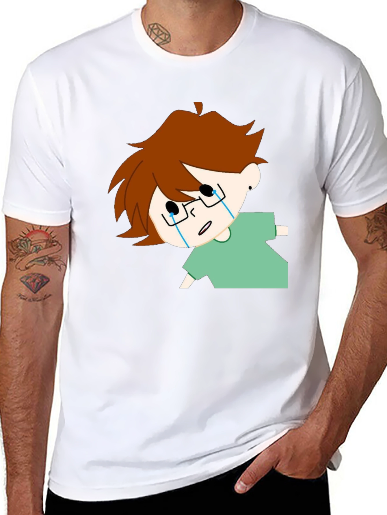 Crying Cartoon Character Black T-Shirt