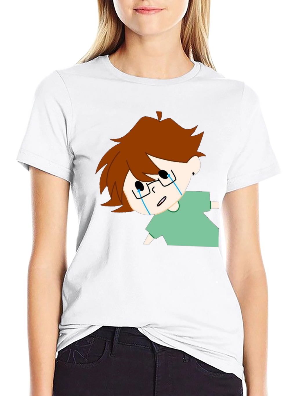 Crying Cartoon Character Black T-Shirt