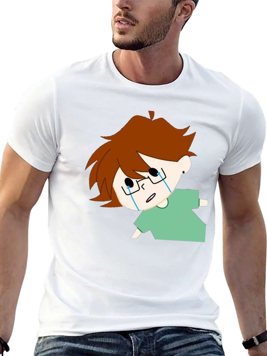 Crying Cartoon Character Black T-Shirt