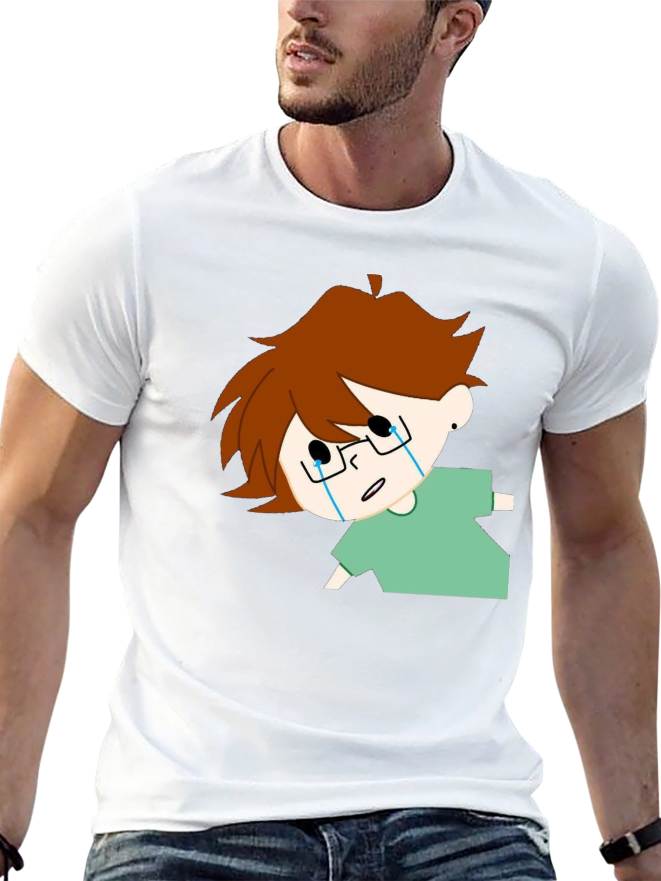 Crying Cartoon Character Black T-Shirt