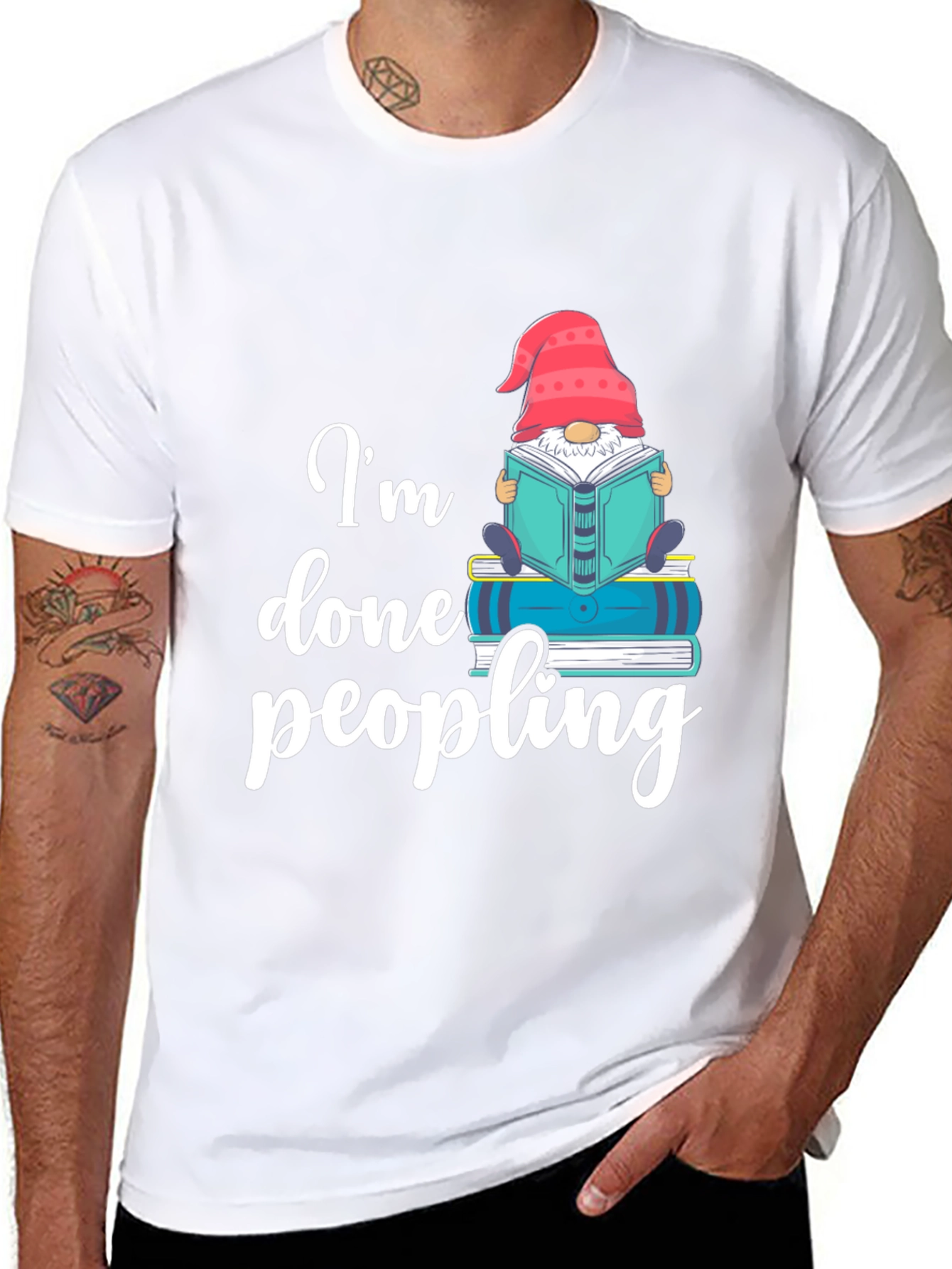 Im Done Peopling T-Shirt - Funny Book Gnome Tee