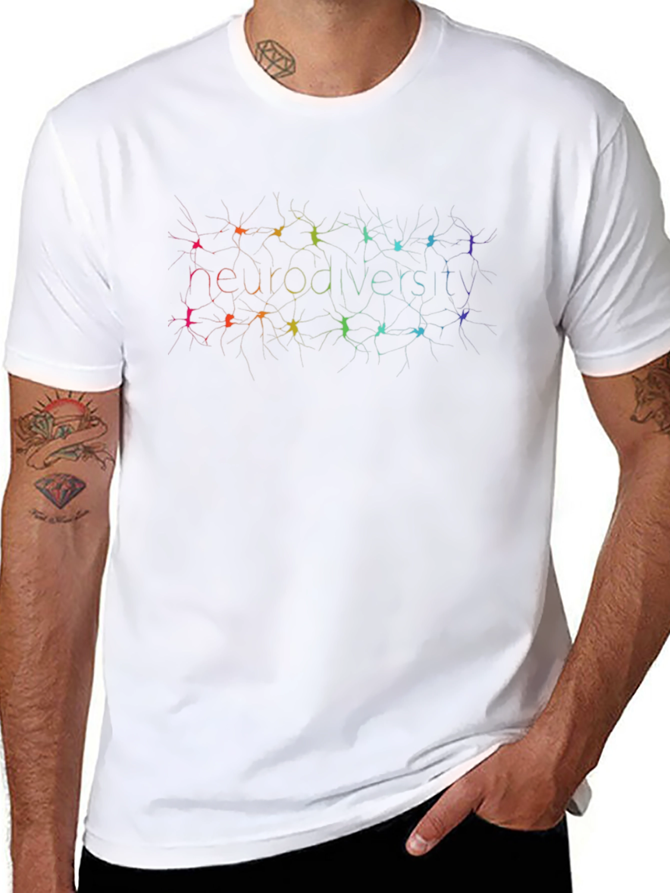 Neurodiversity Black T-Shirt Rainbow Brain Graphic Tee