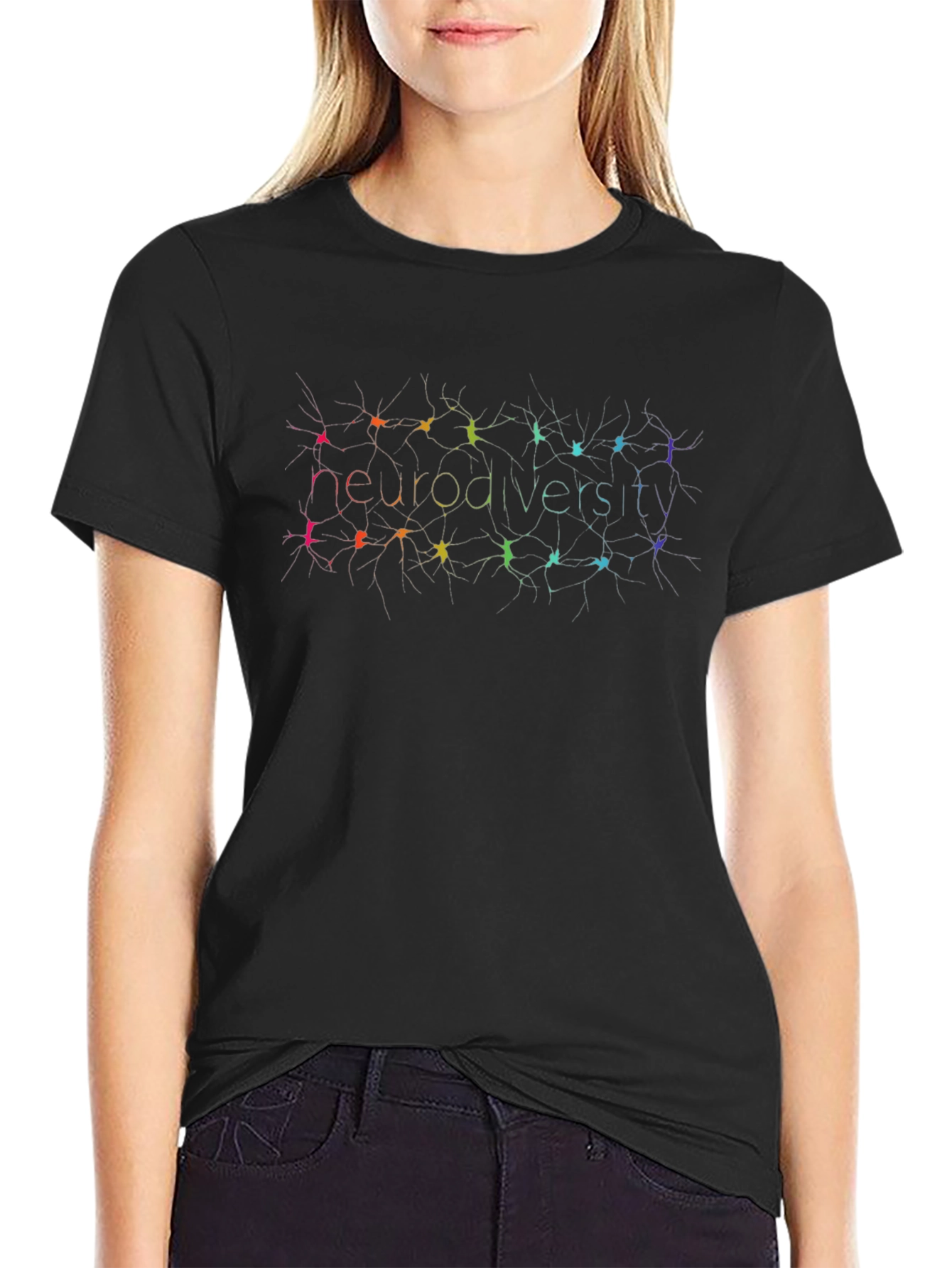 Neurodiversity Black T-Shirt Rainbow Brain Graphic Tee