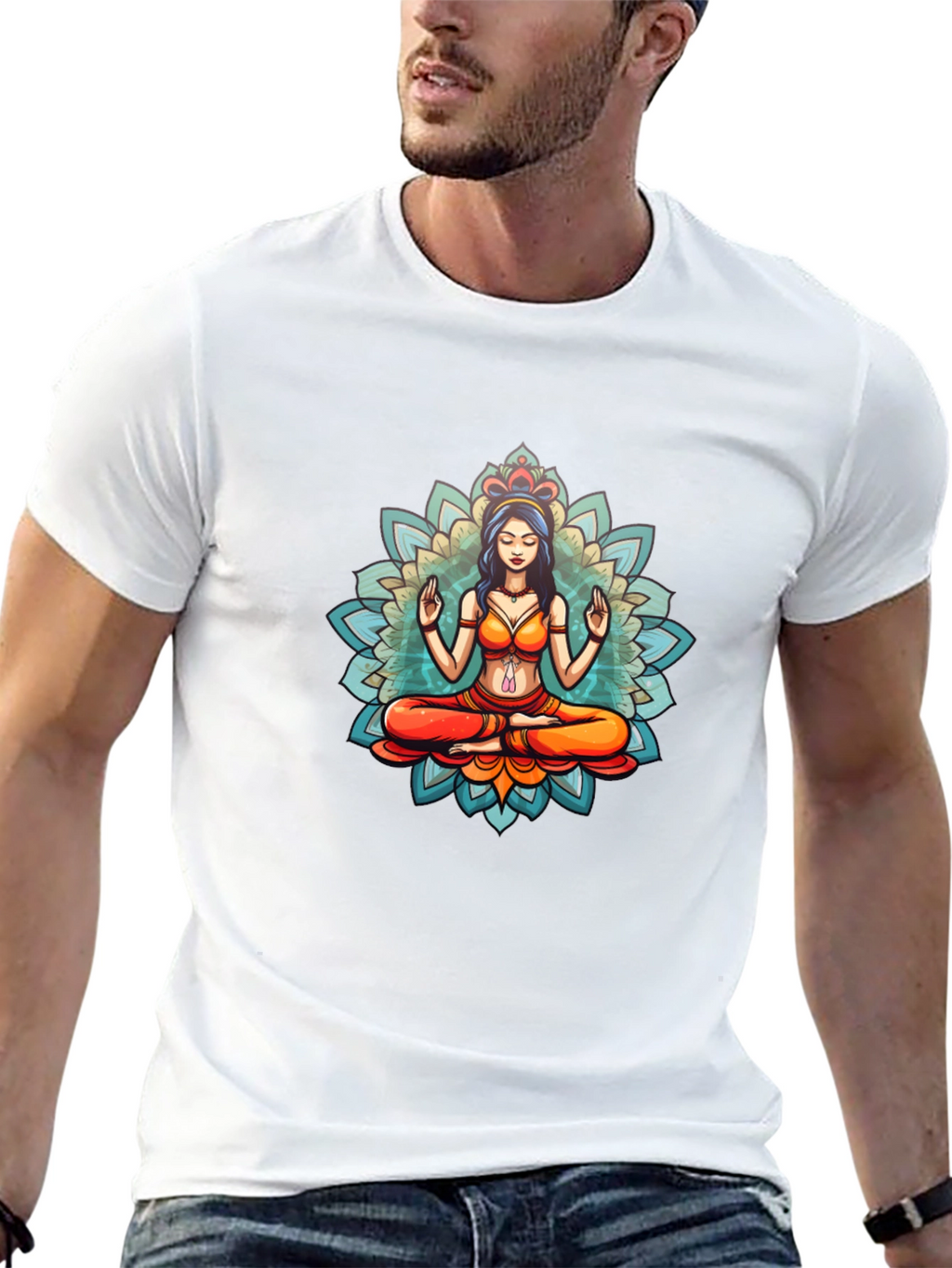 Meditative Mandala Graphic Black T-Shirt