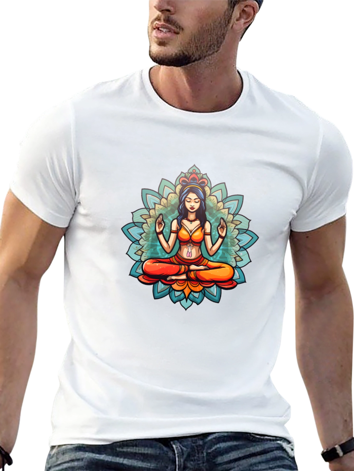 Meditative Mandala Graphic Black T-Shirt