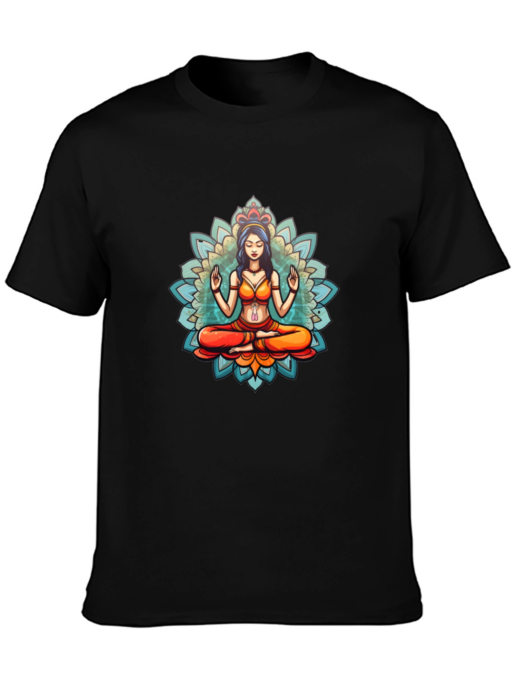Meditative Mandala Graphic Black T-Shirt