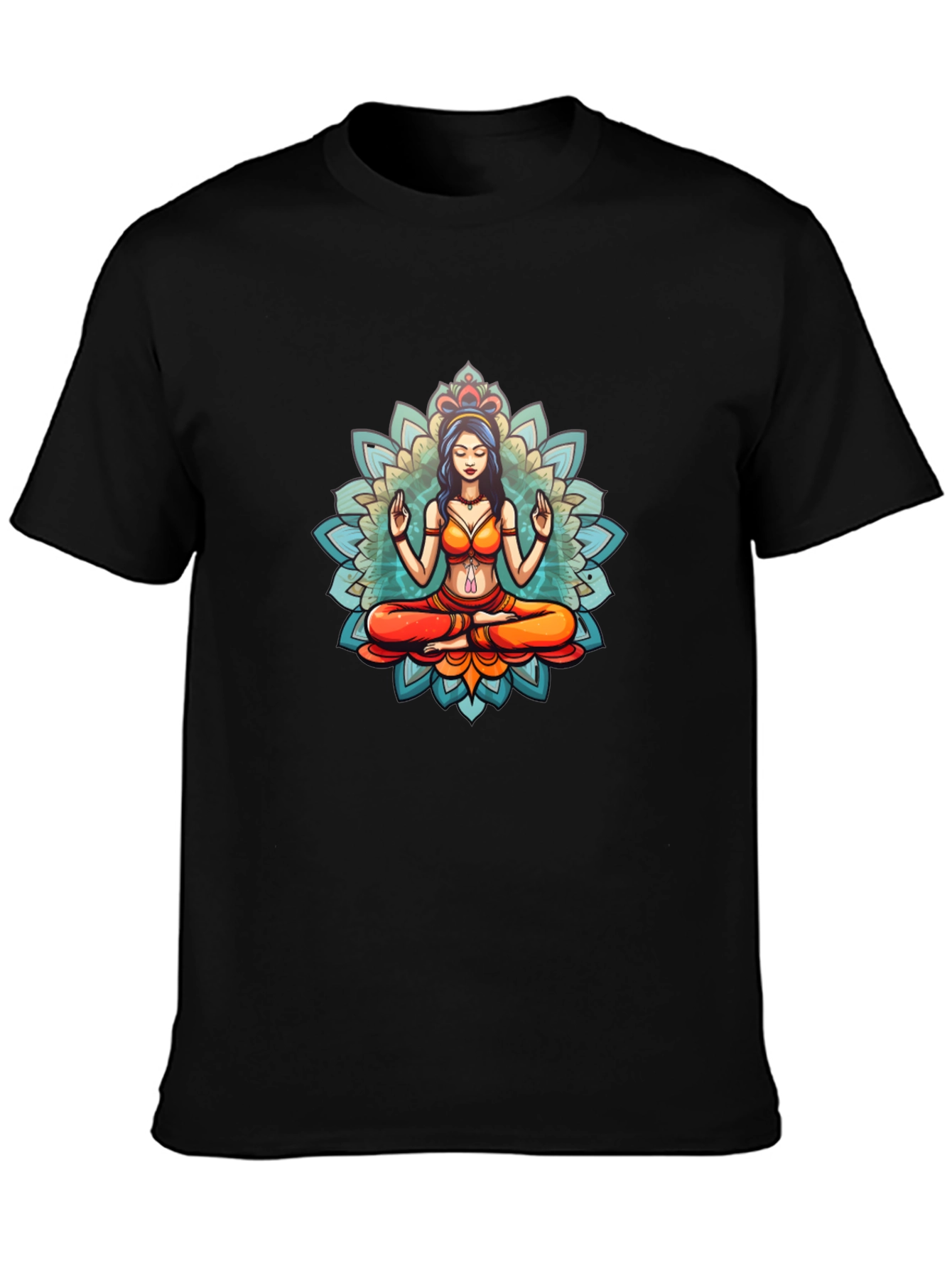 Meditative Mandala Graphic Black T-Shirt
