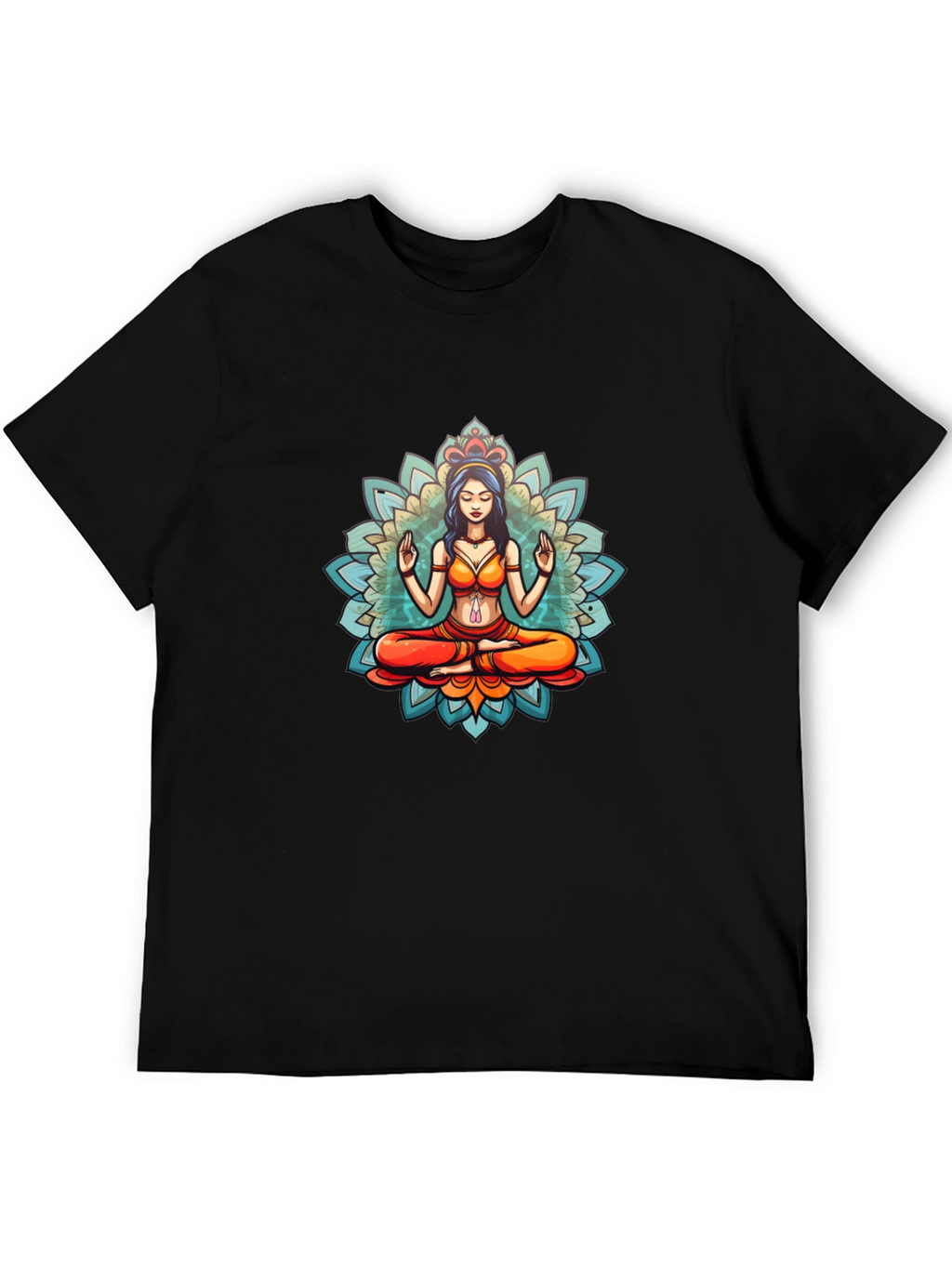 Meditative Mandala Graphic Black T-Shirt