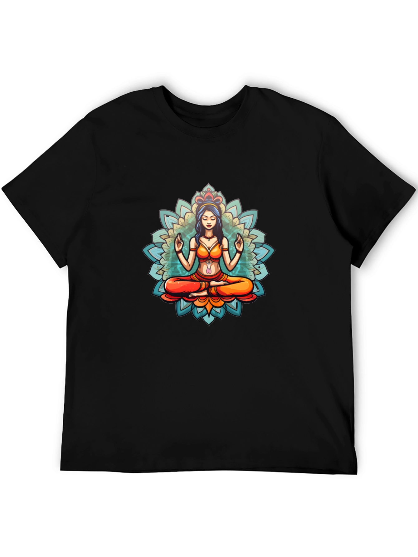 Meditative Mandala Graphic Black T-Shirt