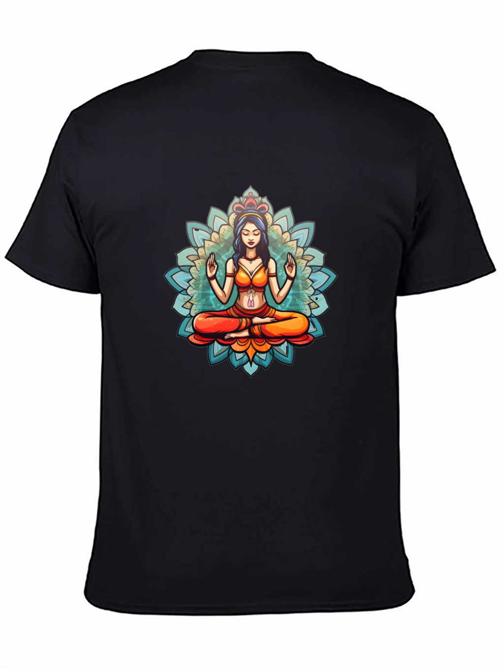 Meditative Mandala Graphic Black T-Shirt