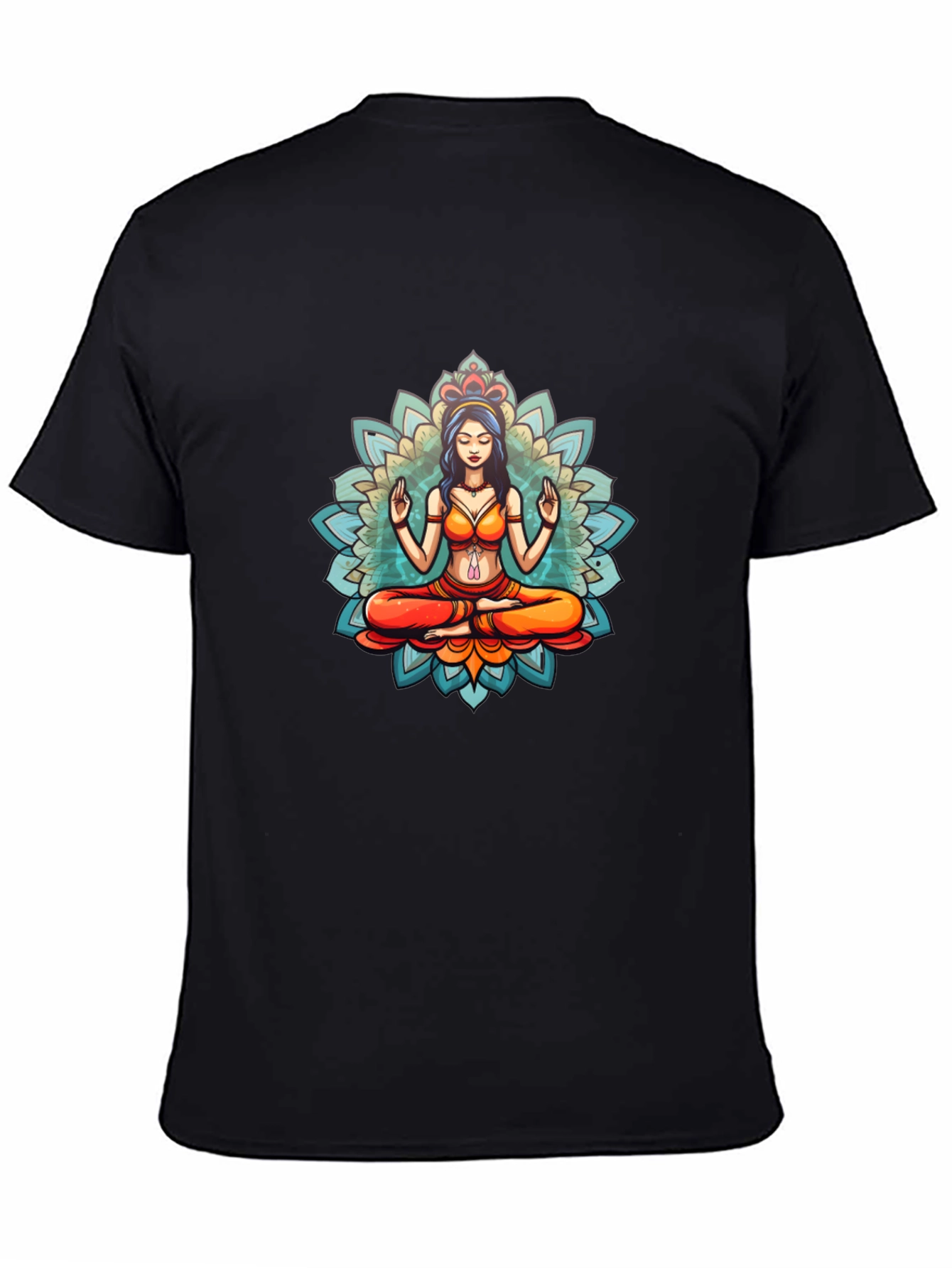 Meditative Mandala Graphic Black T-Shirt