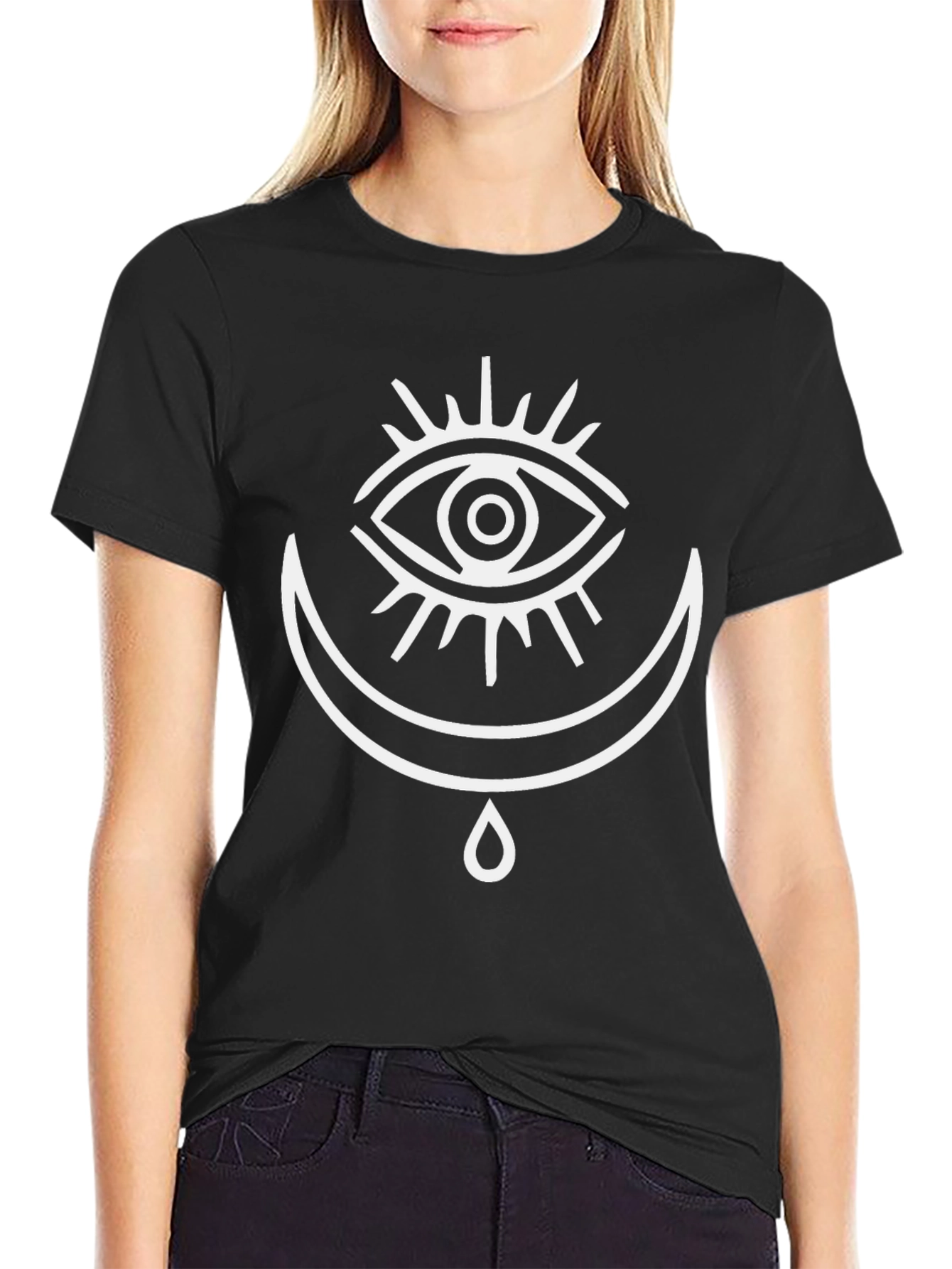 Mystic Eye & Crescent Moon Graphic Tee - Black