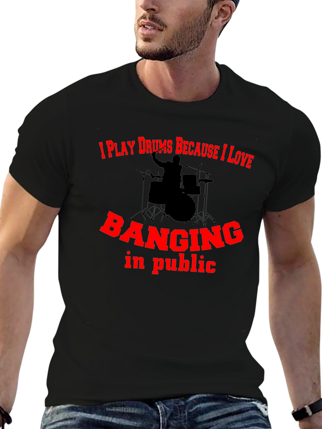 Funny Drummer Black T-Shirt - Banging in Public