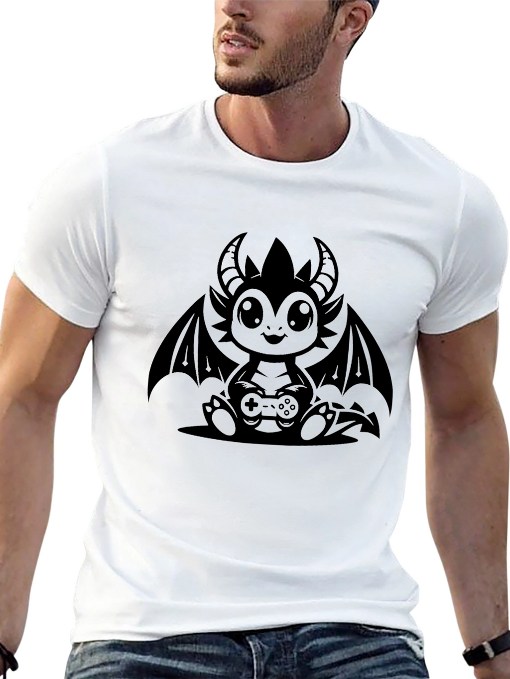 Gamer Dragon Graphic T-Shirt - Black Cotton Tee