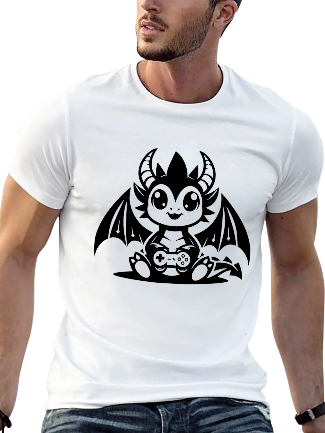 Gamer Dragon Graphic T-Shirt - Black Cotton Tee