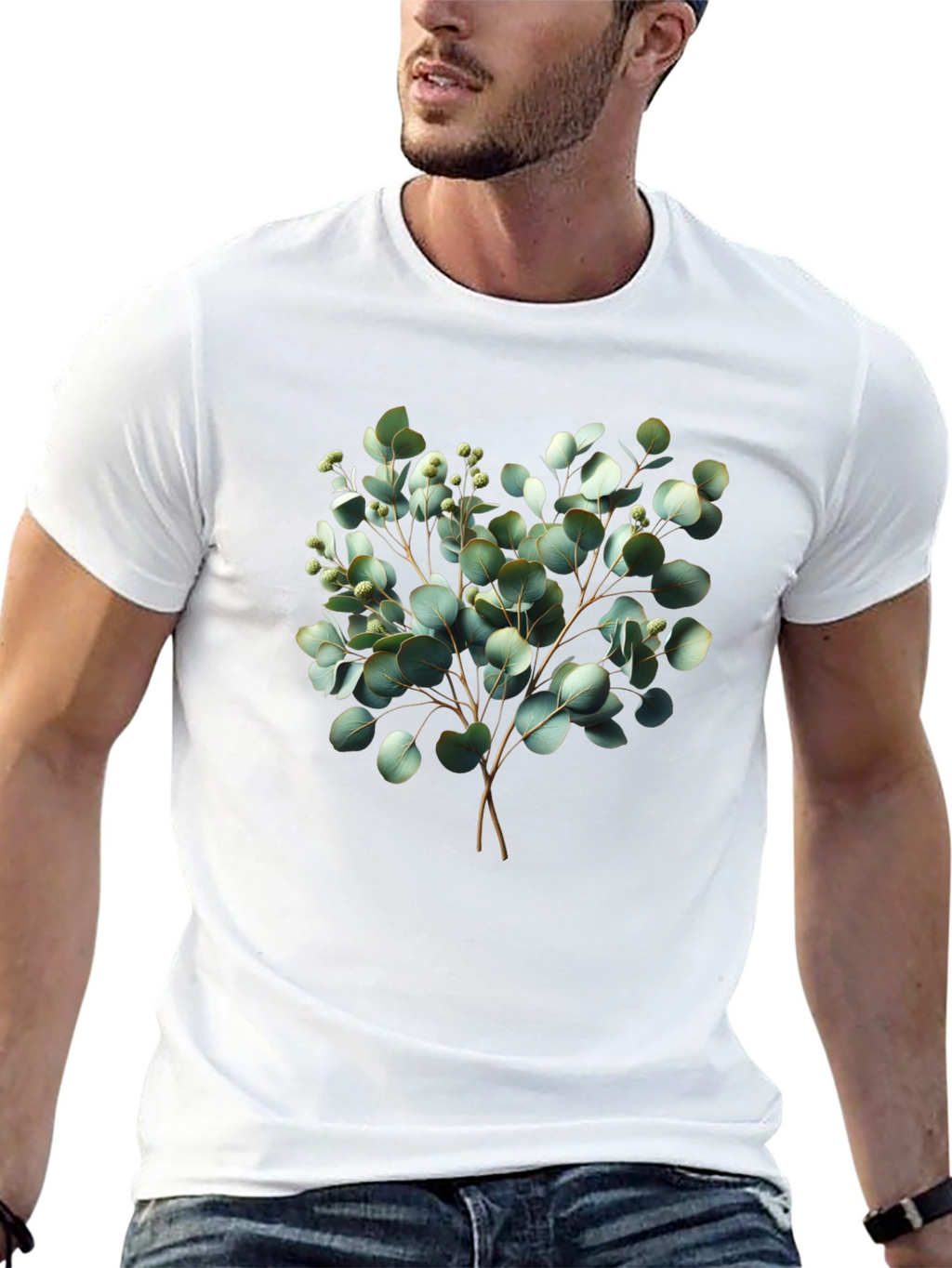 Eucalyptus Print Black T-Shirt