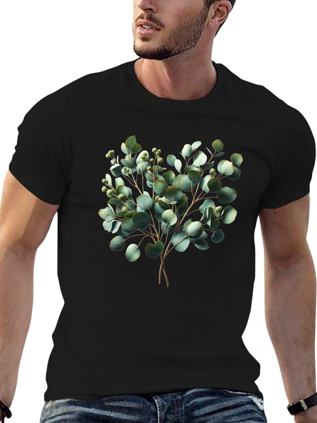 Eucalyptus Print Black T-Shirt
