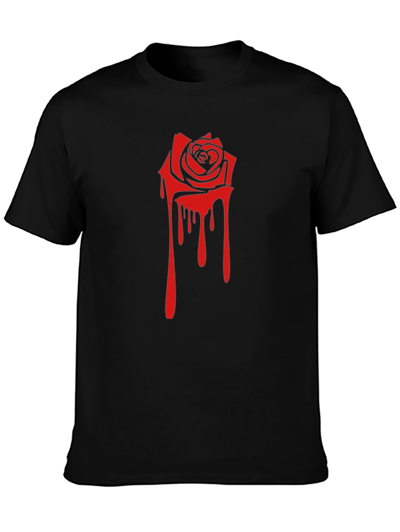Black Tee with Red Dripping Rose Graphic