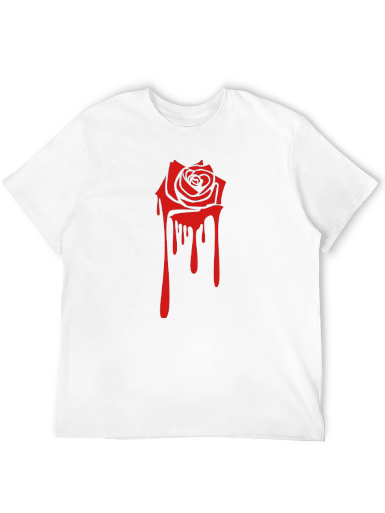 Black Tee with Red Dripping Rose Graphic