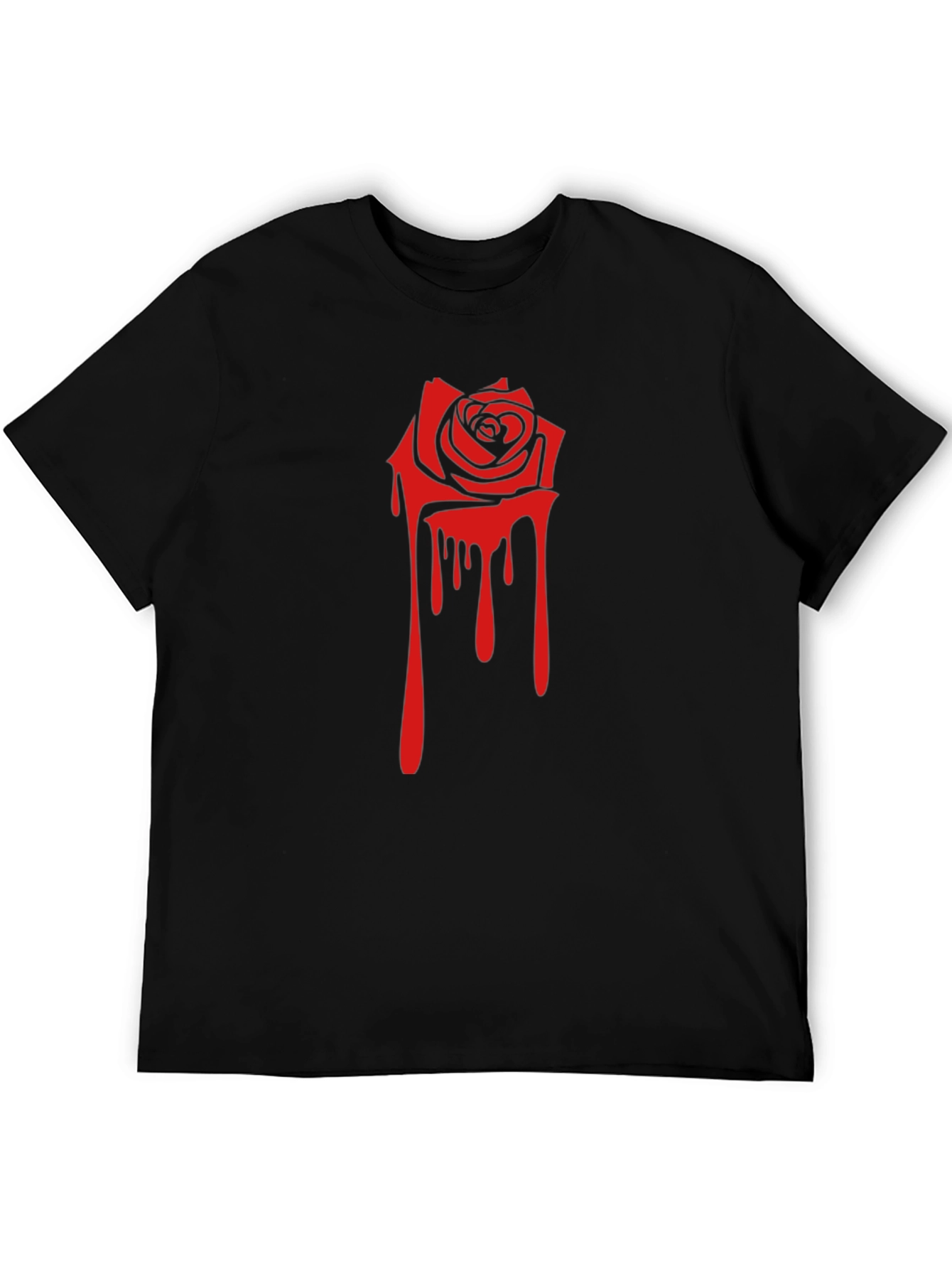 Black Tee with Red Dripping Rose Graphic