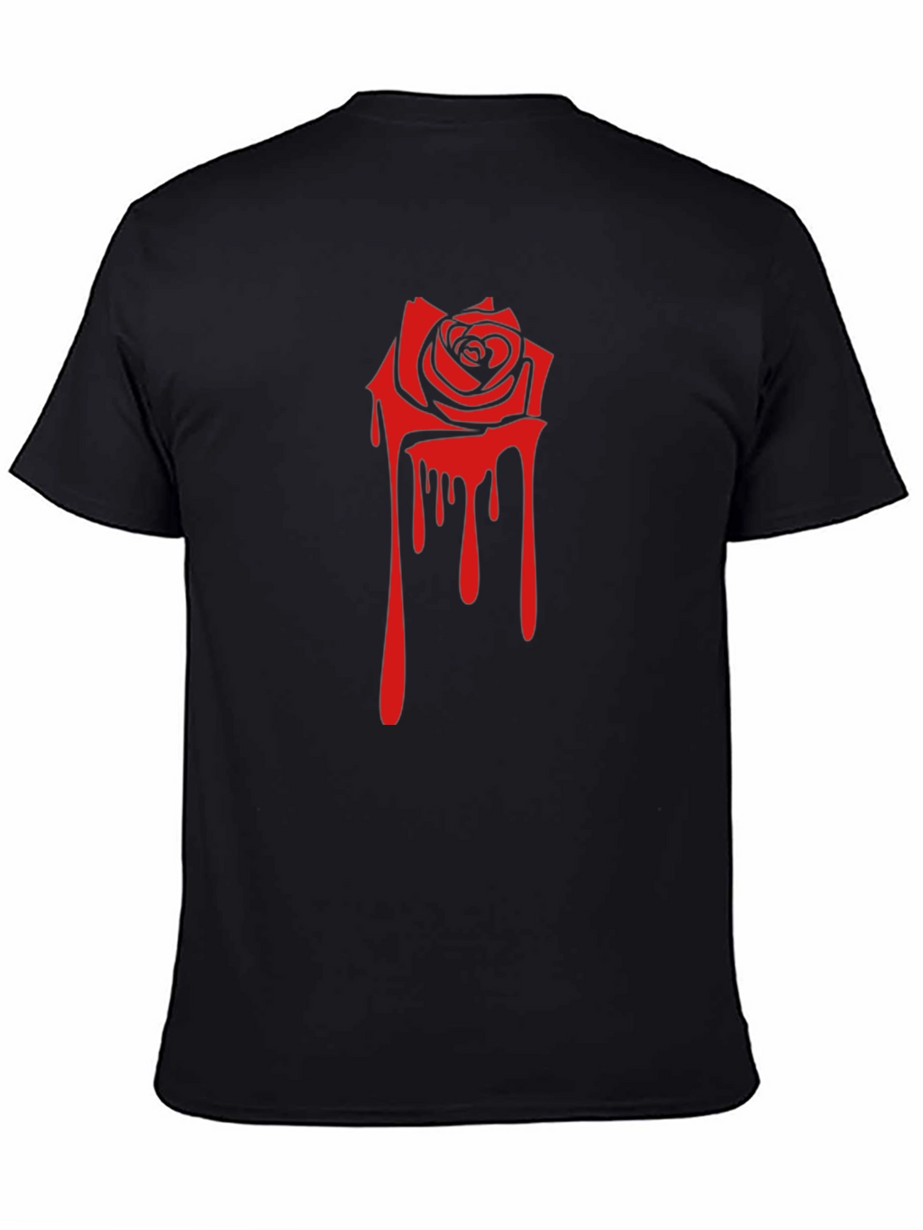 Black Tee with Red Dripping Rose Graphic