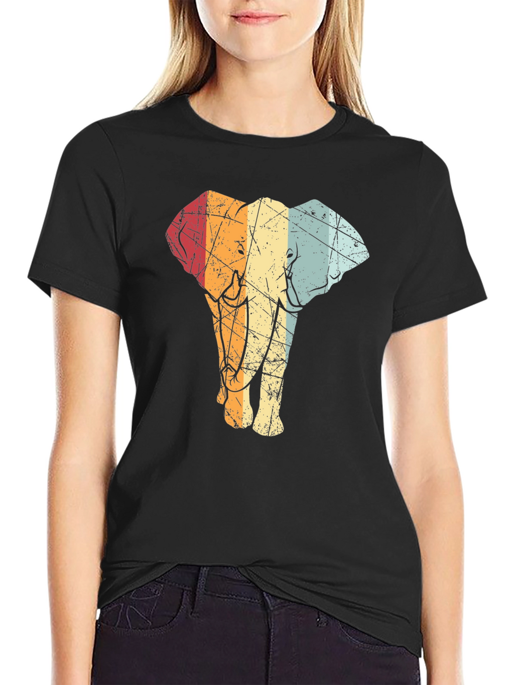 Retro Elephant Graphic Tee - Black T-Shirt