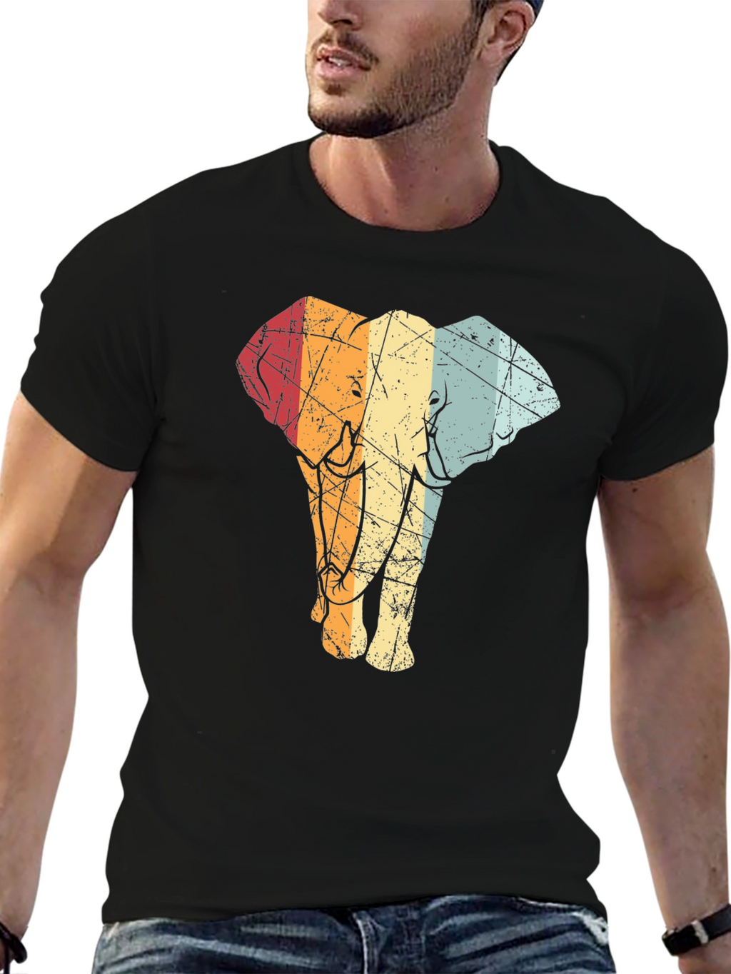 Retro Elephant Graphic Tee - Black T-Shirt