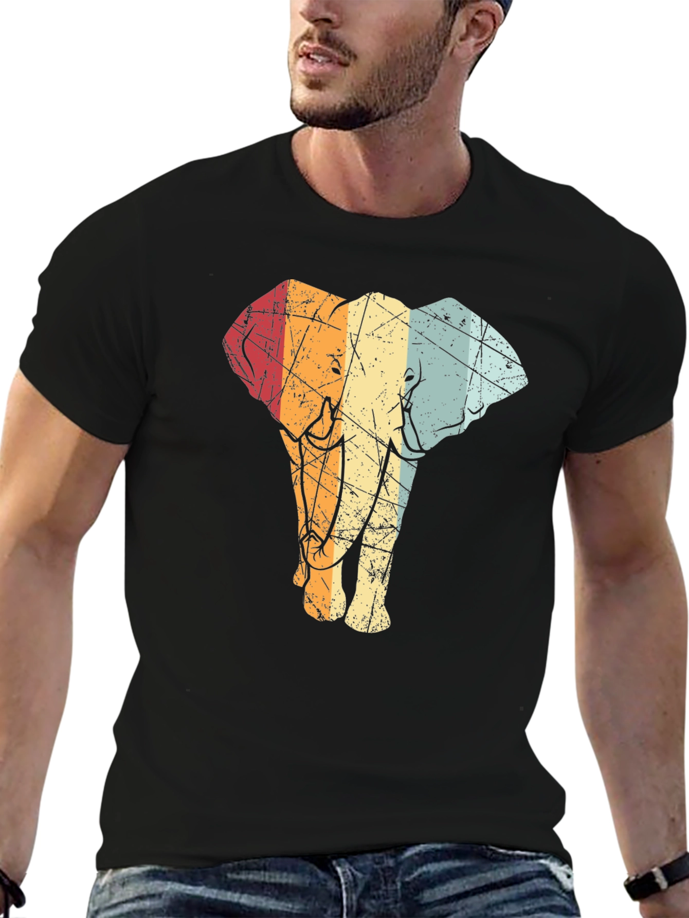Retro Elephant Graphic Tee - Black T-Shirt