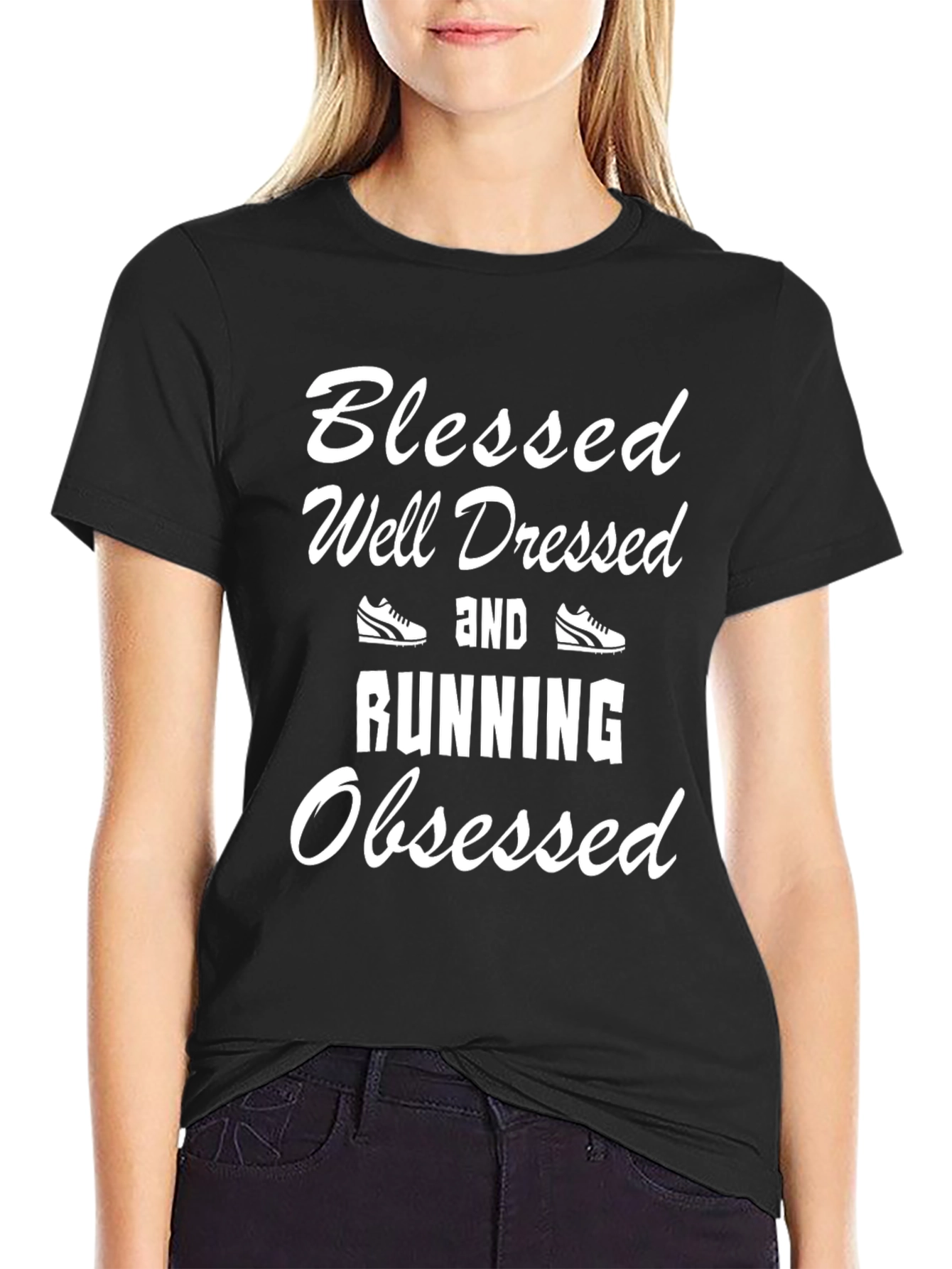 Blessed Well Dressed Running Obsessed Black T-Shirt