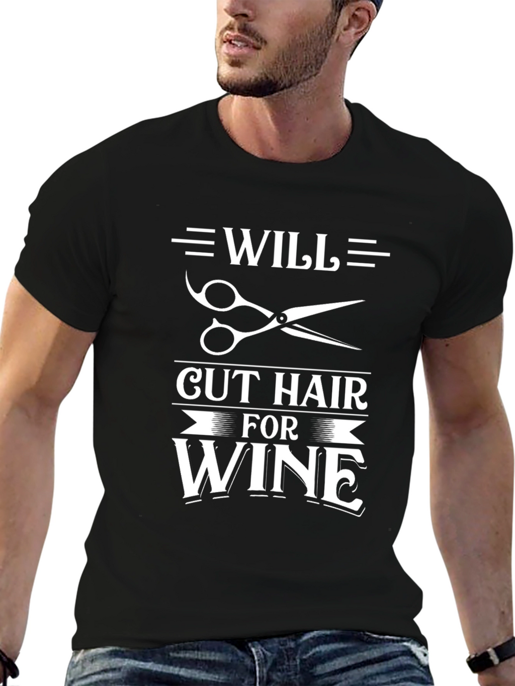 Will Cut Hair For Wine Black T-Shirt