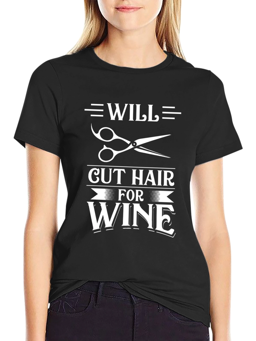 Will Cut Hair For Wine Black T-Shirt