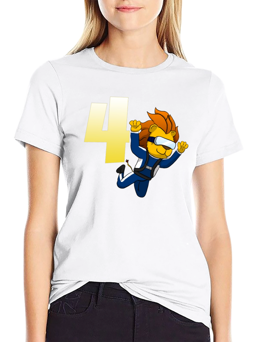 Skydiving Lion Kids T-Shirt Birthday Number Four Design