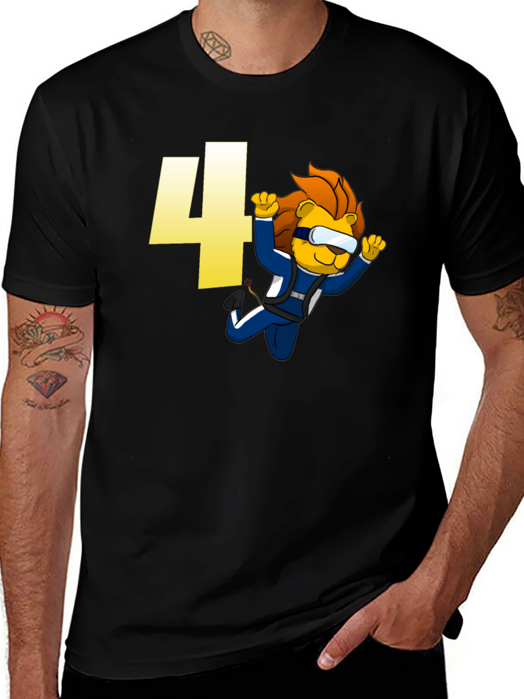 Skydiving Lion Kids T-Shirt Birthday Number Four Design