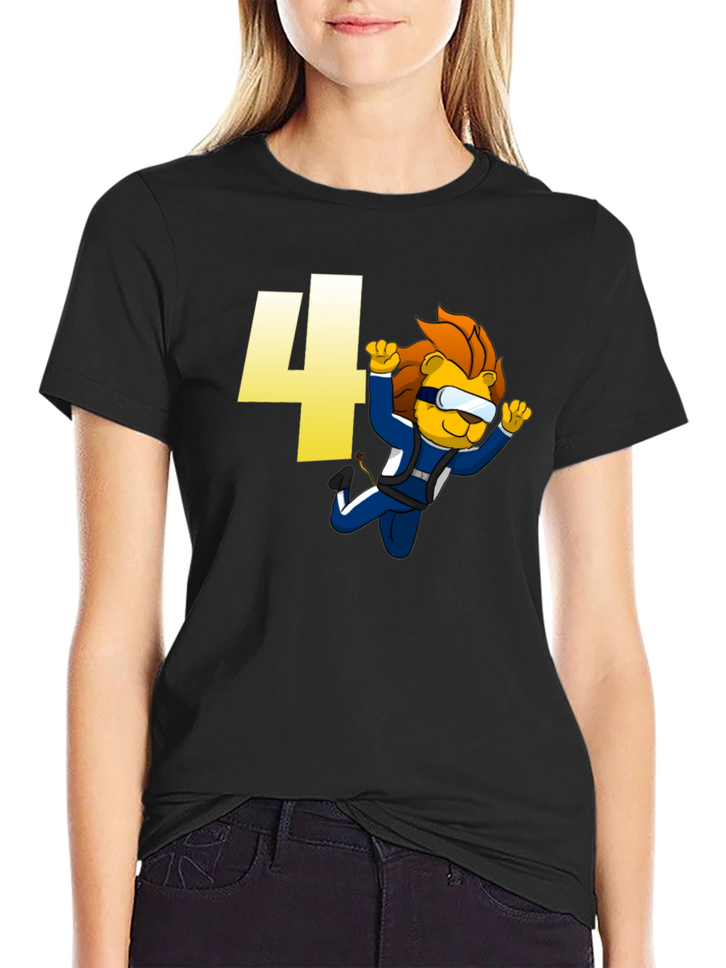 Skydiving Lion Kids T-Shirt Birthday Number Four Design