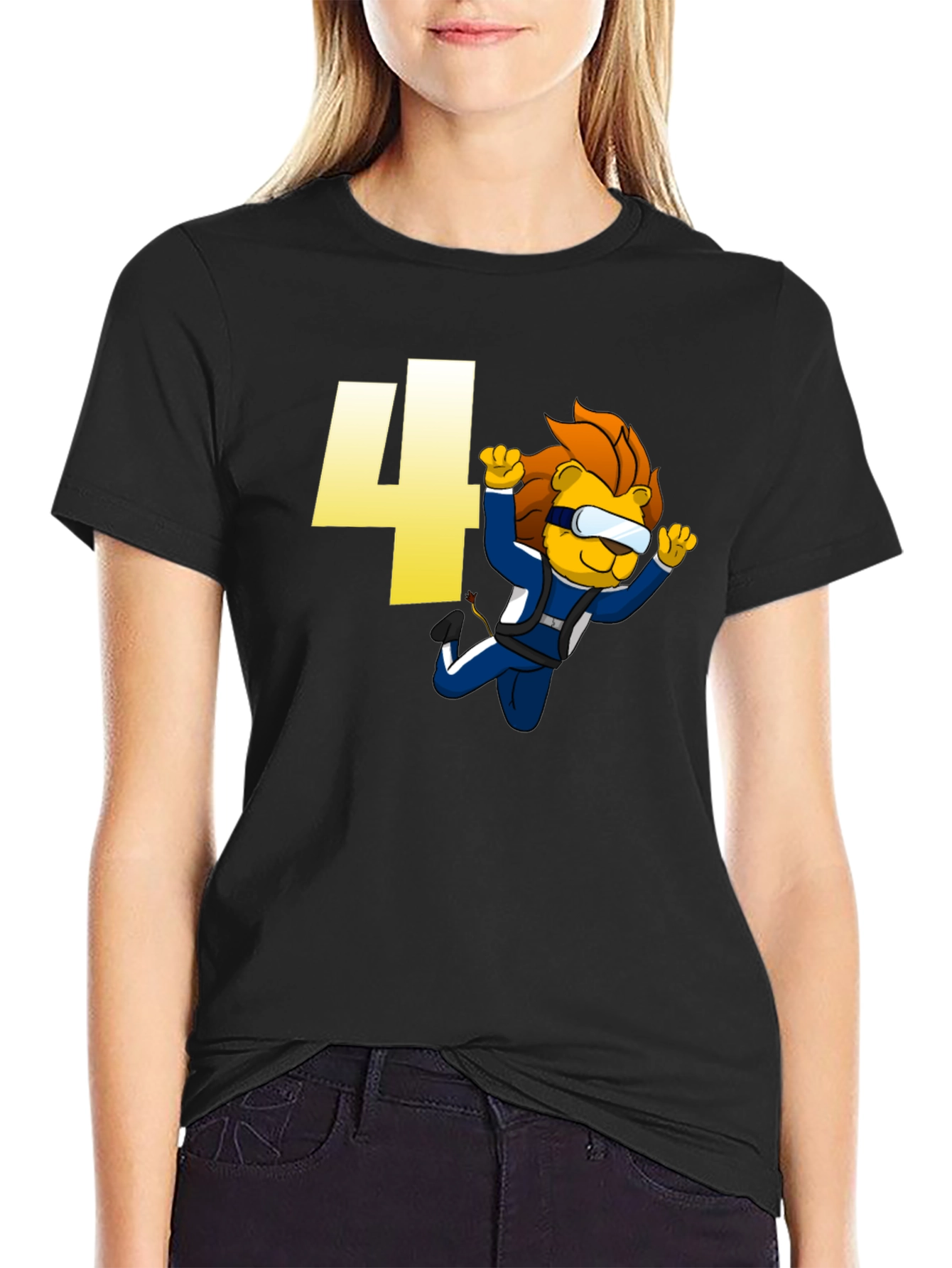 Skydiving Lion Kids T-Shirt Birthday Number Four Design