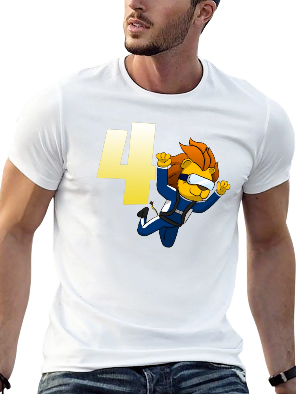 Skydiving Lion Kids T-Shirt Birthday Number Four Design